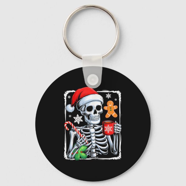 Christmas Skeleton Hot Chocolate Funny Xmas Men Wo Key Ring (Front)