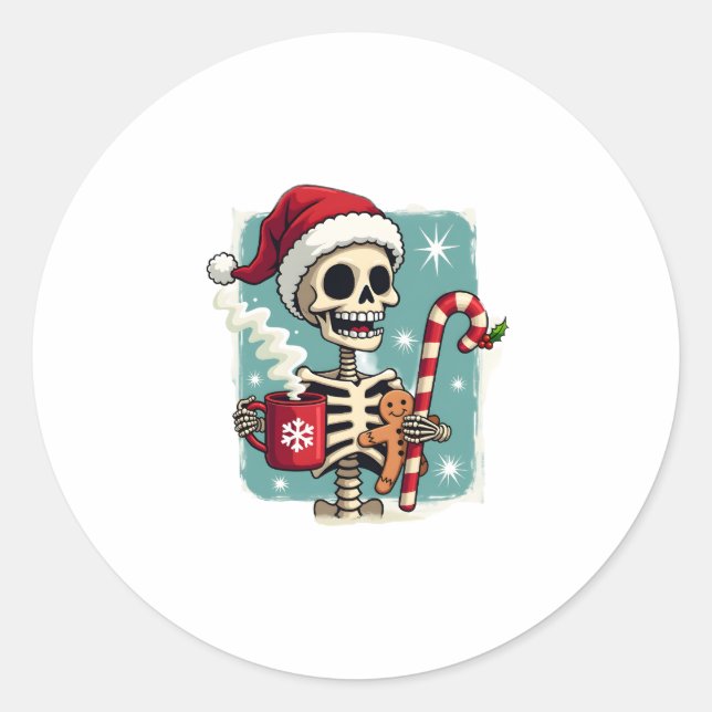 Christmas Skeleton Hot Chocolate Xmas Men Women Ki Classic Round Sticker (Front)