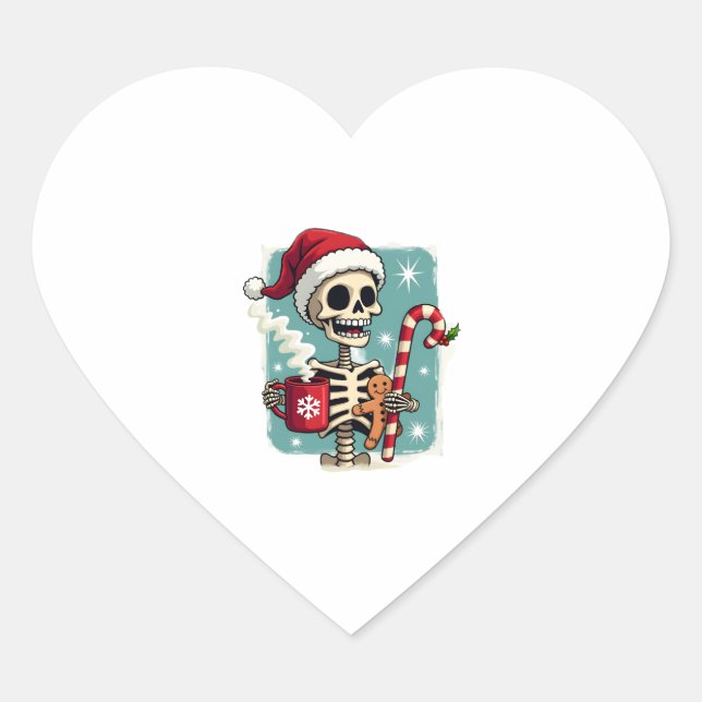 Christmas Skeleton Hot Chocolate Xmas Men Women Ki Heart Sticker (Front)