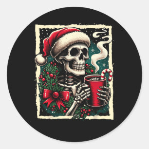 Christmas Skeleton Hot Cocoa Dead Inside Spooky Xm Classic Round Sticker