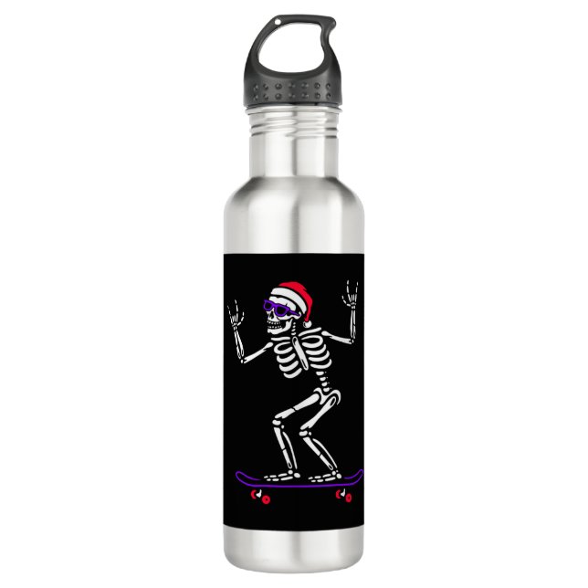 CHRISTMAS SKELETON ON SKATEBOARD FUNNY XMAS   710 ML WATER BOTTLE (Front)