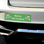 Christmas Skeleton Ornament Eyes Santa Hat Green Car Magnet<br><div class="desc">This car magnet is green with little gold specks and two funny skeletons wearing Santa Clause hats holding ornaments up to their eyes.  Customise the Merry Christmas text with the template.</div>