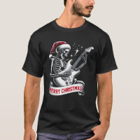 Christmas Skeleton Playing Guitar Rock And Roll Sa
