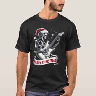 Christmas Skeleton Playing Guitar Rock And Roll Sa T-Shirt