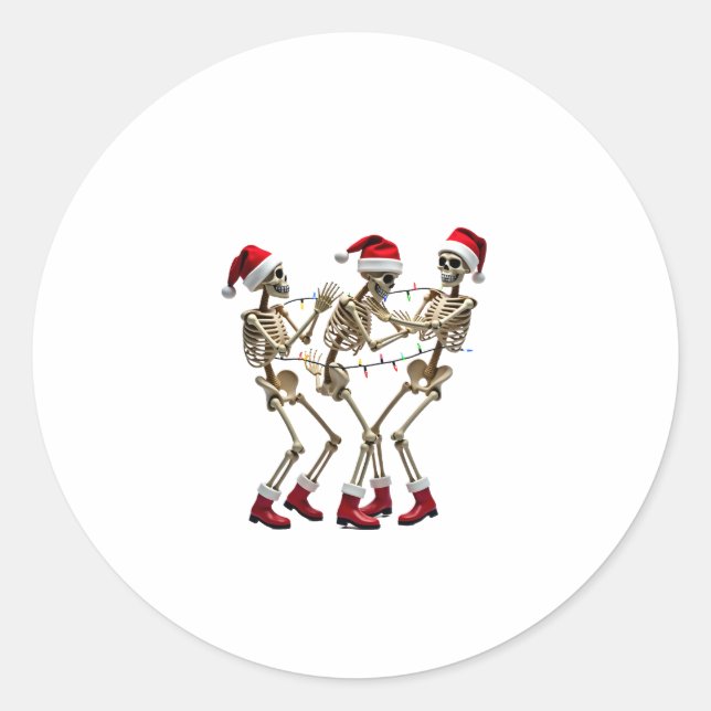 Christmas Skeleton Santa Dancing Lights (2) Classic Round Sticker (Front)