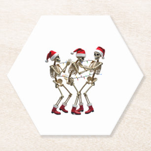 Christmas Skeleton Santa Dancing Lights (2) Paper Coaster