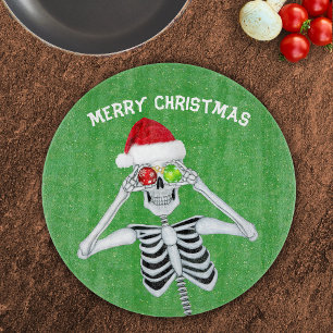 Christmas Skeleton Shiny Ornaments Green Gold  Cutting Board