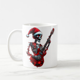 Christmas Skeleton Skull Playing Guitar Rock Roll Coffee Mug