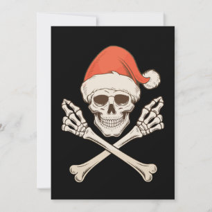 Christmas Skeleton Skull Santa Hat Xmas Holiday Card