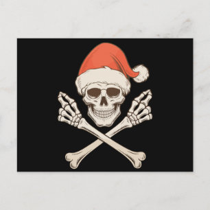 Christmas Skeleton Skull Santa Hat Xmas Holiday Postcard