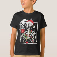 Christmas Skeleton With Smiling Skull Drinking Cof
