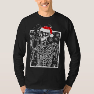 Christmas Skeleton with Smiling Skull drinking Cof T-Shirt