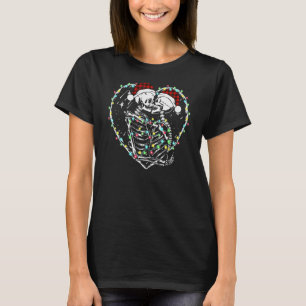 Christmas Skeletons Kissing Horror Xmas Lights Dar T-Shirt