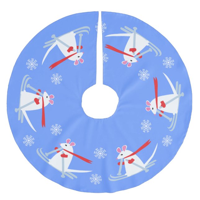 Christmas Ski Chalet White Mice Skiers Brushed Polyester Tree Skirt (Front)