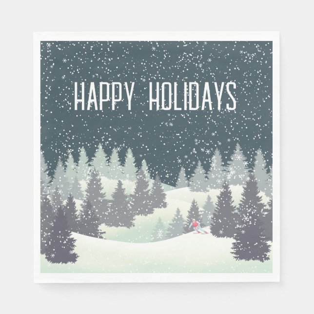 Christmas Skier in Winter Pines Napkin (Front)