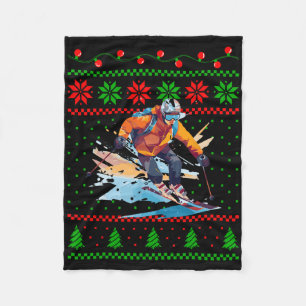 Christmas Skiing Sports Lover Skier Funny Xmas Des Fleece Blanket