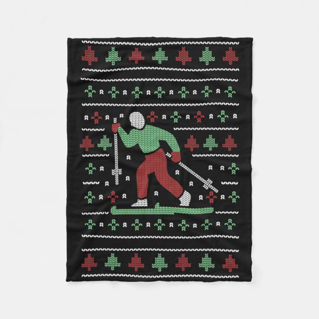 Christmas Skiing Ugly Xmas Sweater Ski Meme  Fleece Blanket (Front)