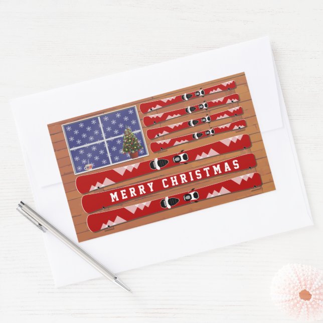 Christmas Skis and Snow USA Flag Rectangular Sticker (Envelope)