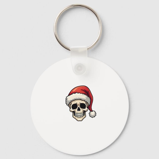Christmas Skull Funny Santa XMES Men Women T-Shirt Key Ring (Front)