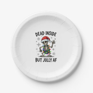 Christmas Skull Peace Dead Inside But Jolly Xmas M Paper Plate