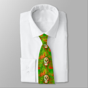 Christmas Skull Red Green Colorful Pop Art Design Tie
