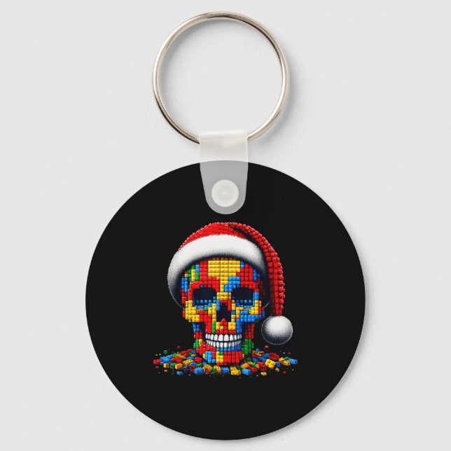 Christmas Skull Santa Hat Block Bricks Master Buil Key Ring (Front)