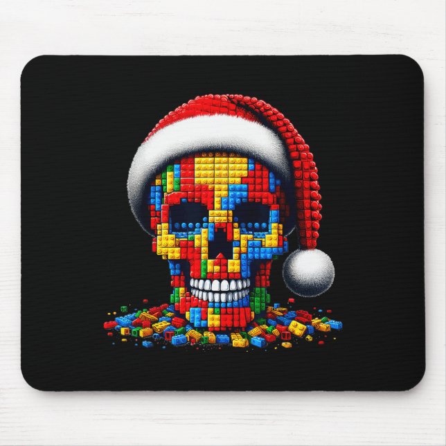 Christmas Skull Santa Hat Block Bricks Master Buil Mouse Pad (Front)