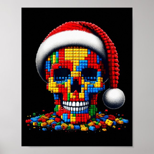 Christmas Skull Santa Hat Block Bricks Master Buil Poster (Front)