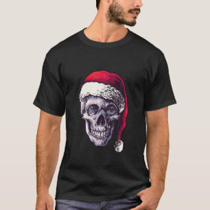 Christmas Skull   Skeleton In Santa Hat   Horror E T-Shirt