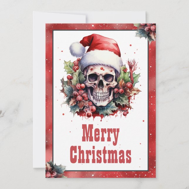 Christmas Skull Watercolor Holiday Card (Front)