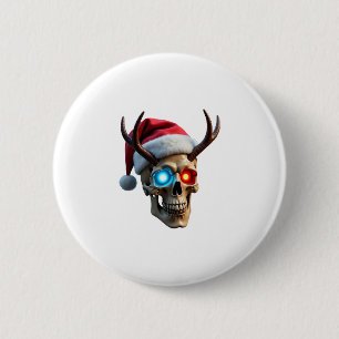 Christmas Skull with Santa Hat and Antlers Mystic  6 Cm Round Badge
