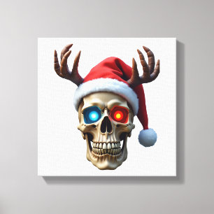 Christmas Skull with Santa Hat and Antlers Mystic  Canvas Print