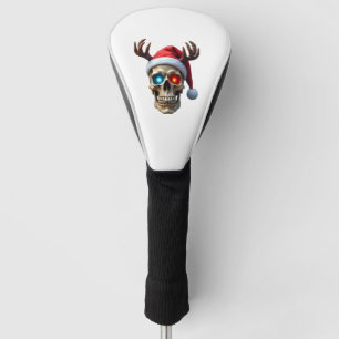 Christmas Skull with Santa Hat and Antlers Mystic  Golf Head Cover