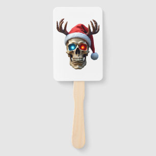 Christmas Skull with Santa Hat and Antlers Mystic Hand Fan