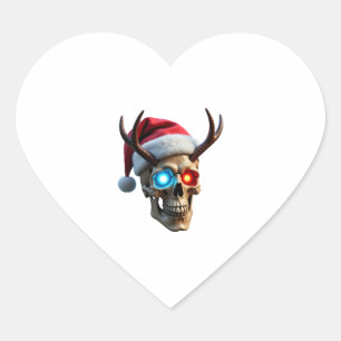 Christmas Skull with Santa Hat and Antlers Mystic  Heart Sticker