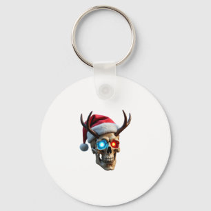 Christmas Skull with Santa Hat and Antlers Mystic Key Ring