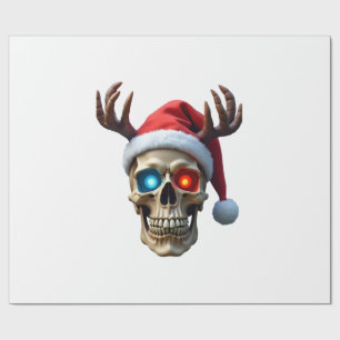 Christmas Skull with Santa Hat and Antlers Mystic Wrapping Paper
