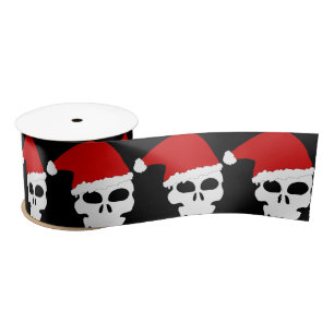 Christmas Skull with Santa Hat Goth Satin Ribbon