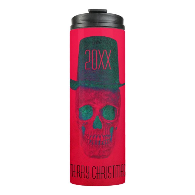 Christmas Skull With Top Hat Red Green Halloween Thermal Tumbler (Front)