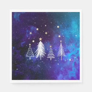 Christmas Sky, Blue, White, Stars, Party Paper Napkin