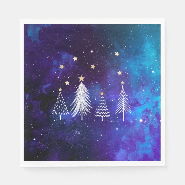 Christmas Sky, Blue, White, Stars, Party  Paper  Napkin (Front)