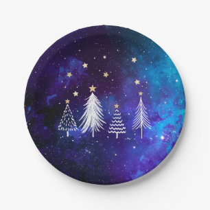 Christmas Sky, Blue, White, Stars, Party Paper Pl Plate