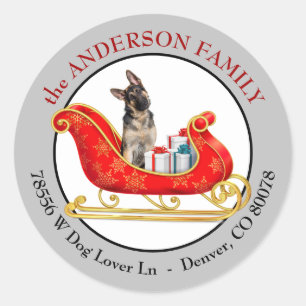 Christmas Sled German Shepherd Dog Return Address Classic Round Sticker
