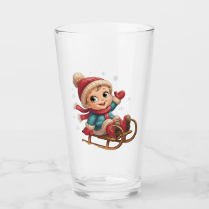 Christmas Sled Ride with Adorable Winter Child Glass
