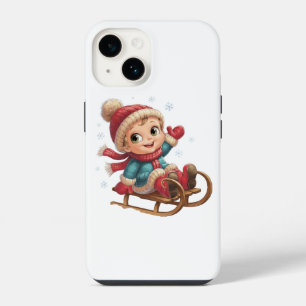 Christmas Sled Ride with Adorable Winter Child iPhone 14 Case