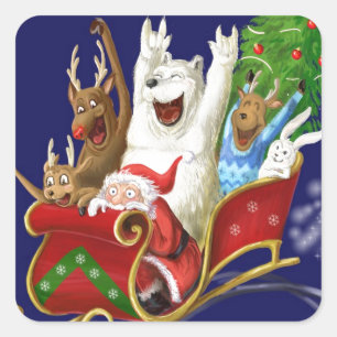 Christmas sledge funny digital drawing Santa Claus Square Sticker