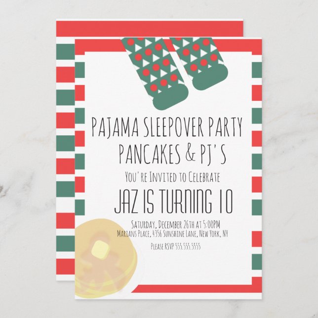 Christmas Sleepover Pyjamas Pancakes Birthday Invitation (Front/Back)