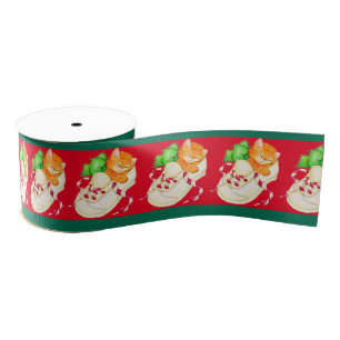 Christmas sleepy kitten cat ribbon grosgrain ribbon