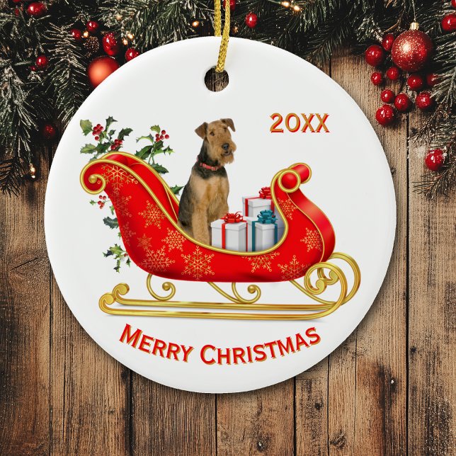 Christmas Sleigh Airedale Terrier Dog Ceramic Tree Decoration (Creator Uploaded)