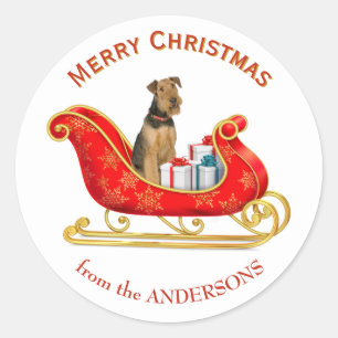 Christmas Sleigh Airedale Terrier Dog Classic Round Sticker